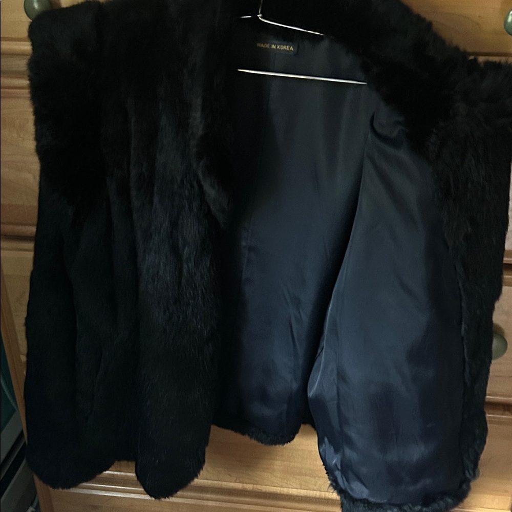 Black Rabbit Fur Jacket - Picture 2 of 2
